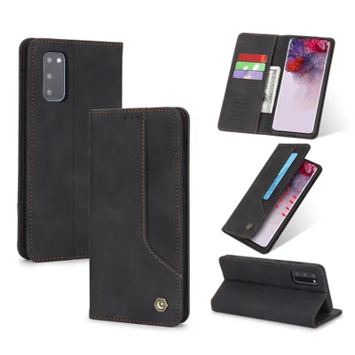 Obrázek produktu pro RetroPolyuretankožené pouzdro pro Samsung Galaxy S20 FE / S20 FE 5G peněženkový design pouzdro s držákem na karty a stojánkem černé