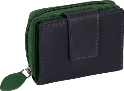 Produktbild von Kleine RFID Damen Geldbörse Kompakt Portemonnaie Mini Damenbörse Echt Leder BLAU-GRÜN
