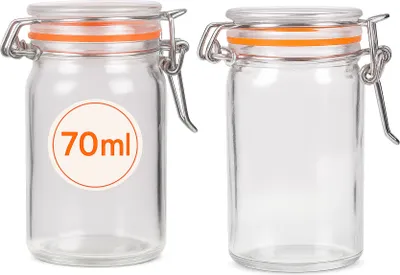 Image de Bocal en verre avec couvercle à clip, 70 ml, lot de 2