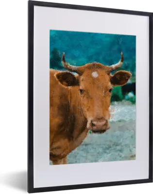 Produktbild von MuchoWow® MuchoWow® Gerahmtes Poster Kuh - Braun - Horn 30x40 cm - Poster mit zchwarzem Bilderrahmen - Wandposter Schlafzimmer