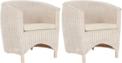 Produktbild von KRINES HOME Rattan-Sessel "Club" / Wohnzimmersessel Clubsessel / Rattansessel Lounge (Set/2 Vintage Weiß)