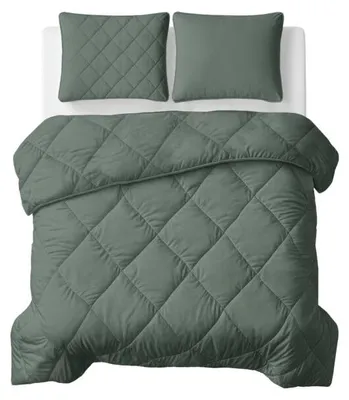 Image de Couverture "Sleeptime Lazy" unie, gris/vert, 240 x 200 cm, avec taies d'oreiller