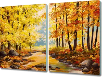 Produktbild von Coloray Schneidebrett Herdabdeckplatte 2x40x52 cm Kochplattenabdeckung Hackbrett Küchenbrett - Gemälde Herbstwald