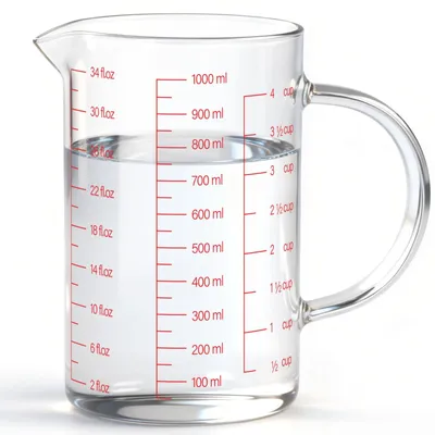 Glas-Messbecher 1000 ml, 4 Tassen, mit Griff und Ausguss