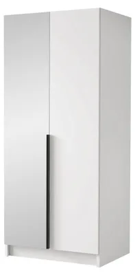 Produktbild von MIRJAN24 Kleiderschrank Bono II, Schlafzimmer, Drehtürenschrank, mit Kleiderstange, Modern, Garderobenschrank, Metallgriffe (Farbe: Weiß / Weiß + Schwarz)