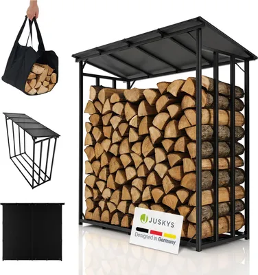 Produktbild von Juskys Kaminholzregal mit Dach 185x70x185 cm, 2,4 m³, wetterfest & stabil mit Zubehör