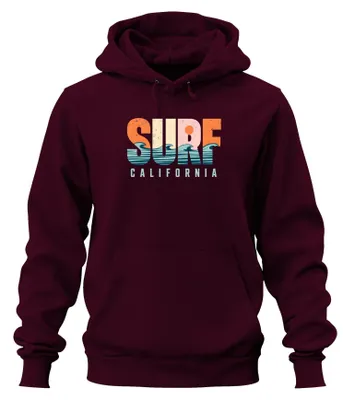 Zdjęcie produktu dla Bluza z kapturem "Surf California Retro Ocean Waves Beach Summer Sun", kolor burgundowy, rozmiar S