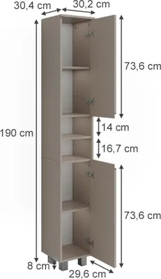 Produktbild von Badschrank Vicco J-Shape Cashmere/Artisan 30.2 x 190 cm mit 2 Türen, Model 59614