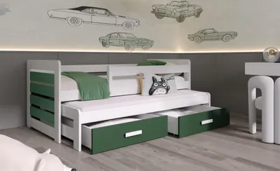 Obrázek produktu pro Dětská postel s přistýlkou a zábranou 90x200 PAPLA - bílá / zelená