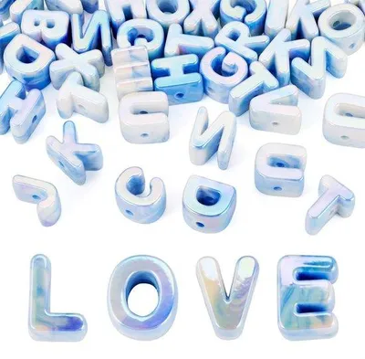 Produktbild von Täglich Waren- Buchstaben Perlen 40 Stk - 3D Acryl Perlen - irisierende Regenbogen - lose Buchstaben Abstand - Do-It-Yourself Schmuck - Dicke Perlen