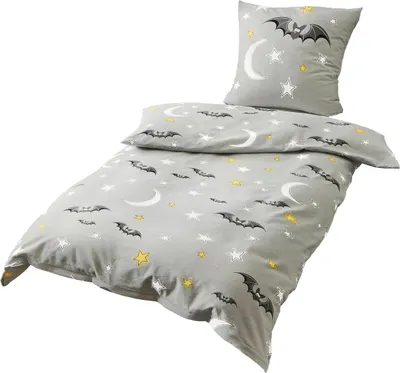 Produktbild von JACK by Bierbaum Kinder Biber Bettwäsche 2 tlg. 135x200cm Fledermaus Sterne Mond Grau Silber Gelb
