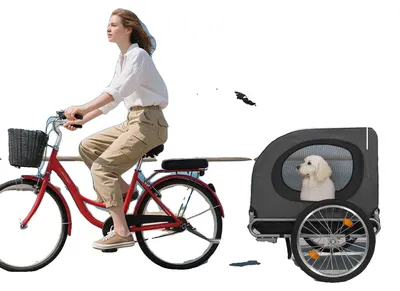Zdjęcie produktu dla Przyczepka rowerowa dla psa, wykonana z materiału Oxford 600D, wytrzymująca obciążenie do 40 kg, pasująca do rowerów z kołami o średnicy 22-28 cali, opony pneumatyczne 16 cali z szybkim systemem pompowania, składana konstrukcja
