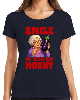 Produktbild von Smile If You're Horny Oma Aubergine Witzig Statement Sarkasmus Damen T-Shirt, Navy, XL