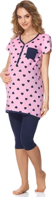 Image de Pyjama de grossesse pour femme Bellivalini avec fonction d'allaitement BLV50-126 (cœurs roses/bleu marine, XL)