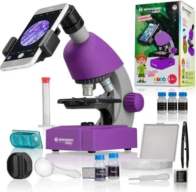 Immagine prodotto di Microscopio, ingrandimento 40x-640x, BRESSER JUNIOR, illuminazione a LED, set sperimentale incluso, viola