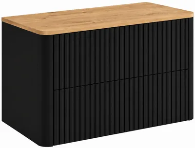 Image de Armoire de salle de bain, dimensions 80,8 x 44,2 x 50 cm, couleur noire, façade en bois stratifié imitation chêne, Image générée par une IA