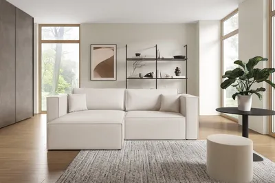 Produktbild von Furnisell L Form Sofa Velour Ecksofa Bettkasten Schlaffunktion "KEYMON L", Cremig