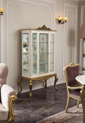 Produktbild von Vitrine Luxus Schrank Regal Holz Anrichte Schränke Wohnzimmer Glasschrank Neu