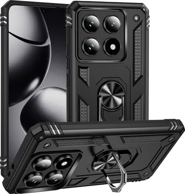 Obrázek produktu pro Pouzdro pro Xiaomi 14T Pro dvouvrstvé robustní, vojenská ochrana pouzdro s držákem prstenu a stojánkem černé
