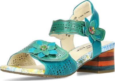Produktbild von Laura Vita Damen Sandalette luftig blumig mit Klettverschluss HUCBIO-05, Größe:38 EU, Farbe:Türkis