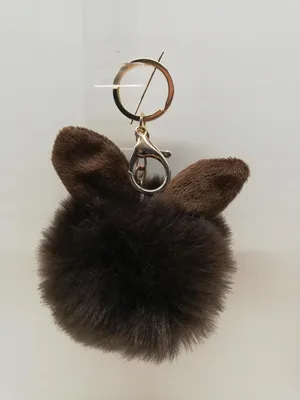 Image de Porte-Clés Marron Avec Pompon De Fourrure Et Oreilles De Lapin Pour Voiture