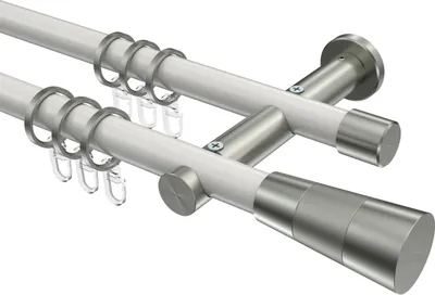 Produktbild von Interdeco Gardinenstange / Vorhangstange Weiß / Edelstahl-Optik, Typ Platon Tanara (Konus Bicolor), 20 mm Ø 2-läufig, 420 cm