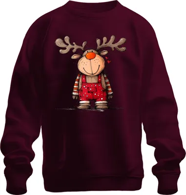 Immagine prodotto di Cute Reindeer Christmas Red Dungarees Hearts Kids Retro Unisex Sweatshirt Pullover, Burgundy, S