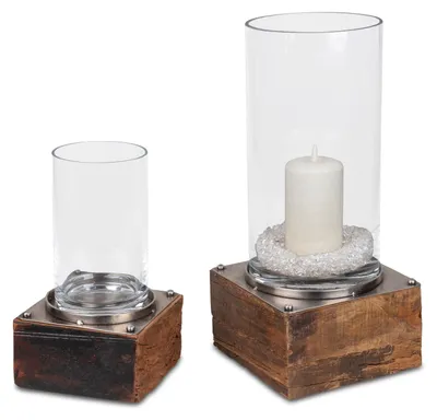 Produktbild von Kerzenhalter WILI ANTIK auf Fuß eckig H. 30 + 42cm Holz + Metall Formano WA