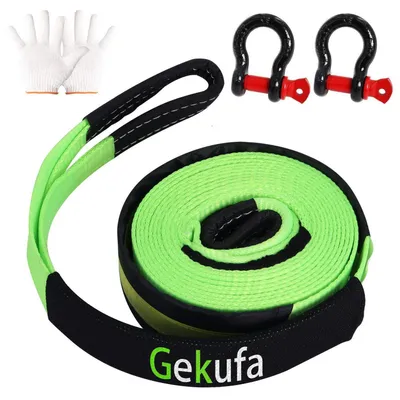 Immagine prodotto di Cavo di traino per autovetture, lunghezza 5 metri, larghezza 5 cm, portata 10 tonnellate, colore verde, con 2 ganci e catarifrangenti