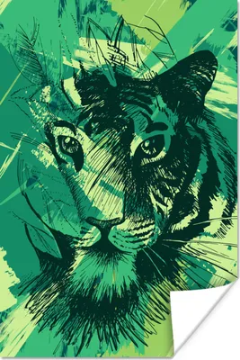 Produktbild von MuchoWow® Poster Tiger - Abstrakt - Grün 60x90 cm - Wanddekoration