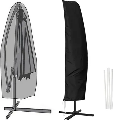 Produktbild von Faziango Sonnenschirm Abdeckung bis Ø300-350 cm mit Stab Winterfest Wetterfest Robust Reißfest Groß Wasserabweisend Schutzhülle Plane Abdeckplane schwarz