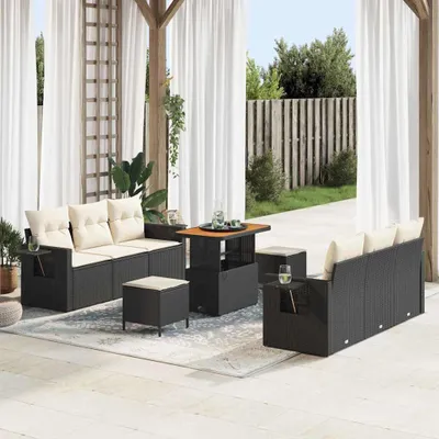 Image de Maison Exclusive - Salon de jardin avec coussins 9 pièces Noir Polyrotin