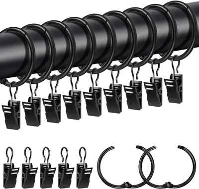Obrázek produktu pro Záclonové kroužky s klipy, 20 kusů, kovové záclonové kroužky, vnitřní průměr 32 mm, pro záclonové tyče do 28 mm – ideální do sprchových závěsů a obývacích pokojů