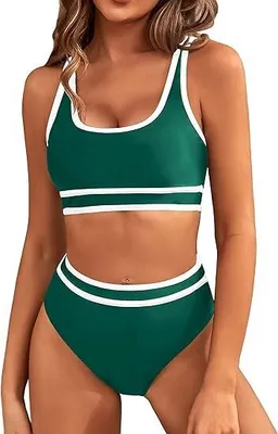 Produktbild von Frauen High Waist Bikini-Sets Sportliche Zweiteilige Badeanzüge Farbblock Freche Hochgeschnittene Bademode