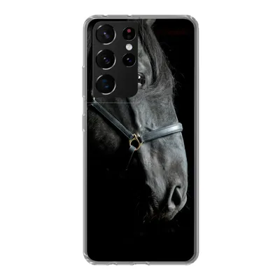 Produktbild von MuchoWow® Handyhülle Schutzhülle Hülle für Samsung Galaxy S21 Ultra Pferd - Schwarz - Halfter Silikon Softcase Handy Hülle - Mobiltelefon