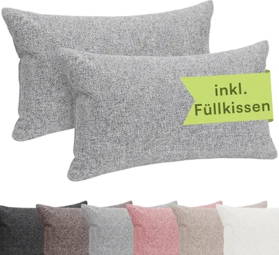 Produktbild von Selfitex 2er Set 30x50 cm, Sofakissen mit Füllung und Bezug, Dekokissen mit weicher Kissenfüllung, robuster Polsterstoff, Farbe: Grau