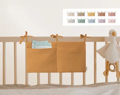Produktbild von Babybett Organizer Tasche Aufbewahrung aus Musselin Farbe Sunrise