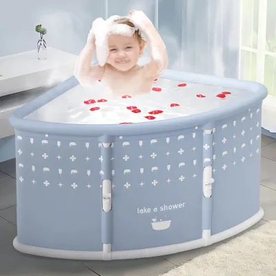 Produktbild von Fächerförmige faltbare Badewanne, tragbare Badewanne für Erwachsene, große faltbare Badewanne, freistehende faltbare Badewanne mit Umrandung, mühelos faltbare Eckbadewanne