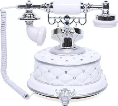 Produktbild von Retro Telefon - Tischtelefon mit Wählscheibe - Festnetz - Europäischer Stil - Für Zuhause & Büro - Kunstharz - 21×21×23 cm - Weiß