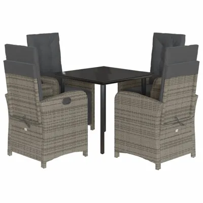 Produktbild von 5-tlg. Garten-Essgruppe mit Kissen Grau Poly Rattan