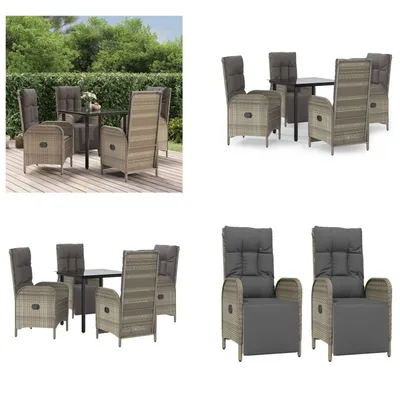 Produktbild von vidaXL 5 tlg. Garten Essgruppe mit Kissen Schwarz und Grau Poly Rattan - Garten Essgruppe - Garten Essgruppen - Essgruppe - Essgruppe Terrasse