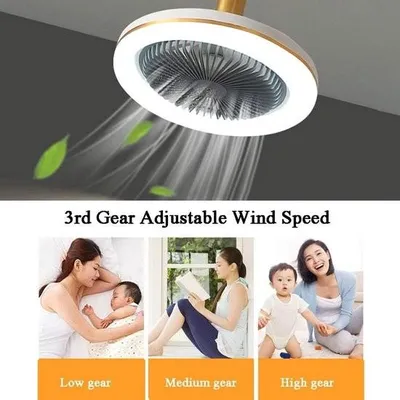 Zdjęcie produktu dla Mały, cichy wentylator sufitowy z oświetleniem LED i lampą sufitową E27, 30 W, lampa sufitowa z wentylatorem, sypialnia, ściemnialna lampa wentylatora sufitowego, timer, oświetlenie nocne