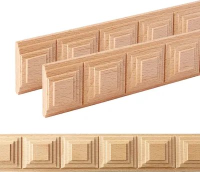 Produktbild von Holz Profilleiste in 35 x 9 x 1000 mm | 2er Set - 2 Meter | Schnitzleiste aus Buchenholz SB-387 mit 3D Block-Motiv