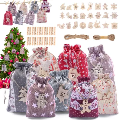 Produktbild von Adventskalender – 24 Teile – Zum Befüllen und Aufhängen – Stoffbeutel – DIY-Adventskalender, den Sie selbst gestalten können