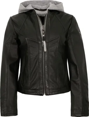 Produktbild von Mauritius - Damen Lederjacke Lammnappa Kapuze schwarz : L