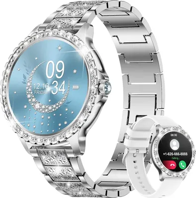 Produktbild von Smartwatch Damen mit Telefonfunktion Diamant Fitnessuhr Damen für IOS Android mit Schlafmonitor, SpO2, Pulsuhr, Blutsauerstoff, Menstruationszyklus