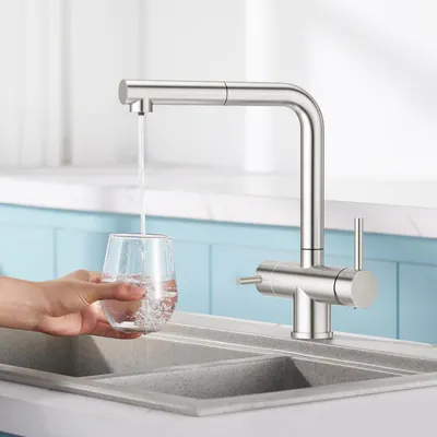 Obrázok produktu pre Kúpeľňová batéria s výsuvnou sprchou a tryskou, nerezová oceľ