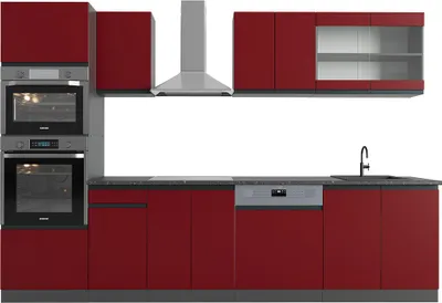 Produktbild von Vicco Kuchyňský kout R-Line, 300 cm Tvar J, s vysokou skříňkou, bez pracovní desky, Červená/antracitová
