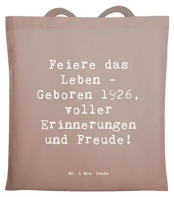 Produktbild von Mr. & Mrs. Panda Shopping Tasche Spruch 1926 Geburtstag - Braun Pastell - Geschenk, Einkaufstasche, Lebensgeschichte, Geburtstagsgeschenk, Jubilar, Geboren, Tote Bag