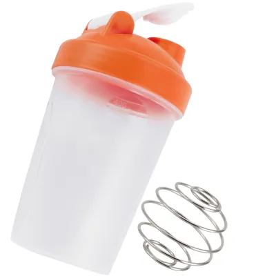 Zdjęcie produktu dla Butelka z shakerem, 400 ml, wolna od BPA, plastikowa, do fitnessu i sportu, pomarańczowa